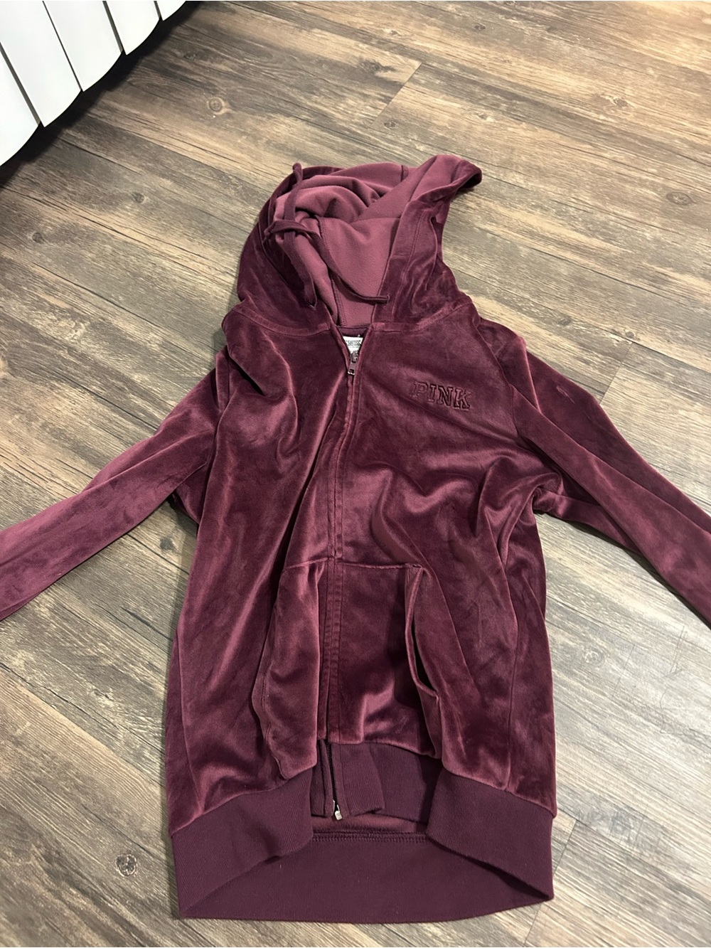 PINK Victoria's Secret Burgundy Plush Zip-Up Hoodie